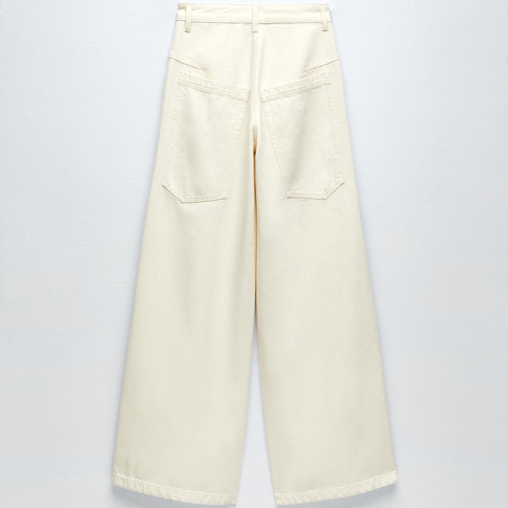 NWT ZARA ZW THE SKATER FLARED JEANS ECRU - Picture 4 of 9